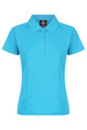 A bright blue polo shirt with a collar and short sleeves. It features a front placket with buttons and has a logo.
