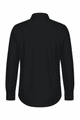 A black long sleeve button-up shirt with a standard collar and buttoned cuffs. It features a brand logo.