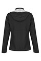 A black soft shell jacket with a hood, featuring a simple design and no visible branding.
