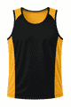 A black and yellow men's singlet featuring a sporty design and a logo on the front.