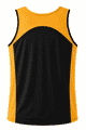 A men's singlet featuring a vibrant yellow front with a black back and contrasting black details. It has a logo.