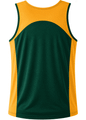 A men's singlet featuring a yellow front and dark green back, designed for athletic wear. Includes a logo.