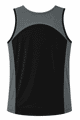 A men’s singlet featuring a grey and black design with a logo. The back showcases a sporty, modern look.