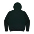 A dark green hoodie featuring a plain back and a hood, designed for kids. It has a logo at the back.