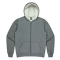 A grey kids' hoodie with a zip closure and a hood, featuring front pockets and a soft lining.