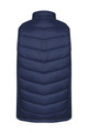 A navy blue puffy vest with a quilted design, featuring a high collar and no visible front opening.