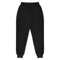 Black tapered fleece kids pants with an elastic waistband and cuffed hems. Features pockets and a brand logo.