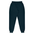 Tapered fleece men's pants in dark navy. Features an elastic waistband and cuffed hems. Includes pockets and a logo.