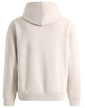 A unisex premium fleece oversized hoodie in a soft cream colour, featuring a large hood and a relaxed fit.