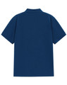 A navy blue men's classic cotton/poly pique short sleeve polo shirt, featuring a back view and a collar.