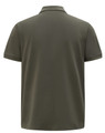 A men's short-sleeve polo shirt in a deep olive green colour, featuring a collar and a logo on the back.