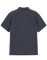A navy blue men's classic cotton/poly pique short-sleeve polo shirt, featuring a collar and a logo.