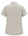 A beige ladies' short-sleeve polo shirt with a collar and logo detail on the back.