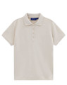 A classic short-sleeve polo in a beige hue, featuring a collar and button placket. Includes a logo.
