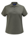 A ladies' short-sleeve polo in olive green with a collar and a button placket. It features a logo on the chest.