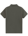 A dark green ladies' short sleeve polo shirt with a classic pique fabric and a logo on the back.