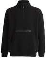 A black unisex premium fleece half zip work sweatshirt with a front pocket and a branded logo.