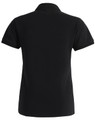 A black ladies ultrafine cotton pique polo, featuring a classic cut and short sleeves. It has a logo on the back.