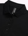 A black ultrafine cotton pique polo featuring a collar and buttons, with a logo present on the label.