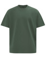 An oversized unisex tee in a deep green colour, featuring a simple, minimalist design with a logo.