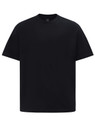 A black unisex heavy cotton oversized tee with a simple design and a logo on the front.