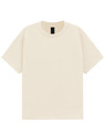 A unisex heavy cotton oversized tee in a cream colour. The shirt features a logo on the label.
