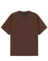 A brown unisex heavy cotton oversized tee displayed flat, featuring a simple design and a label inside.