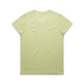 A light green T-shirt with a round neckline and short sleeves, featuring a logo.