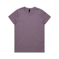 A purple t-shirt featuring a crew neck design and a label on the inside neckline.