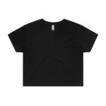 A black crop tee with a relaxed fit, featuring short sleeves and a rounded neckline. Includes a logo.