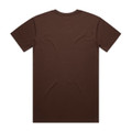 A brown T-shirt featuring a plain back and short sleeves, with a branding logo.