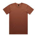 A brown T-shirt with a crew neck and short sleeves, featuring a logo label inside the collar.