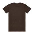 A dark olive green T-shirt featuring a simple design and a logo on the back.