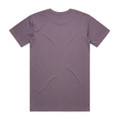 A plain purple T-shirt featuring a round neck and short sleeves, with a logo on the back.