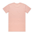 A plain pink T-shirt with a simple design and a back view. It features a logo at the neck area.