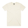 A plain cream-coloured T-shirt featuring short sleeves and a round neckline, with a logo on the label.