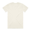 A light beige T-shirt with a simple design and a brand logo on the back.