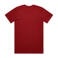 A red classic T-shirt with short sleeves and a plain back. The shirt features a logo.