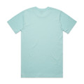 A light blue T-shirt featuring a plain back design and a logo on the neckline.