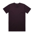 A plain dark purple t-shirt with a crew neckline and short sleeves, featuring a logo at the label.