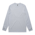 A light grey long-sleeve t-shirt featuring a simple design and a logo on the label.