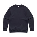 A navy jumper with a classic crew neck and long sleeves. It features a plain design and has a branding logo.