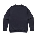 A navy jumper with long sleeves and a crew neckline. It features a logo on the back.