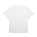 A white t-shirt with a plain design, featuring short sleeves and a crew neck. It has a logo on the label.