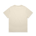 A light beige t-shirt with a relaxed fit, featuring a simple design and a logo on the front.