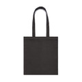 A dark grey tote bag with two handles and a simple design. The bag features a logo.