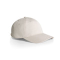 A beige cap with a curved brim and stitching details. It features a logo on the side.