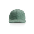 A green corduroy cap with a structured crown and curved brim. Features a branding logo on the side.