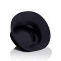 A black nylon bucket hat featuring a wide brim and a soft interior. The hat has a logo inside.