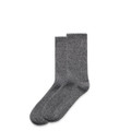 Two pairs of grey socks with a subtle texture, packaged together. Includes a branding logo.